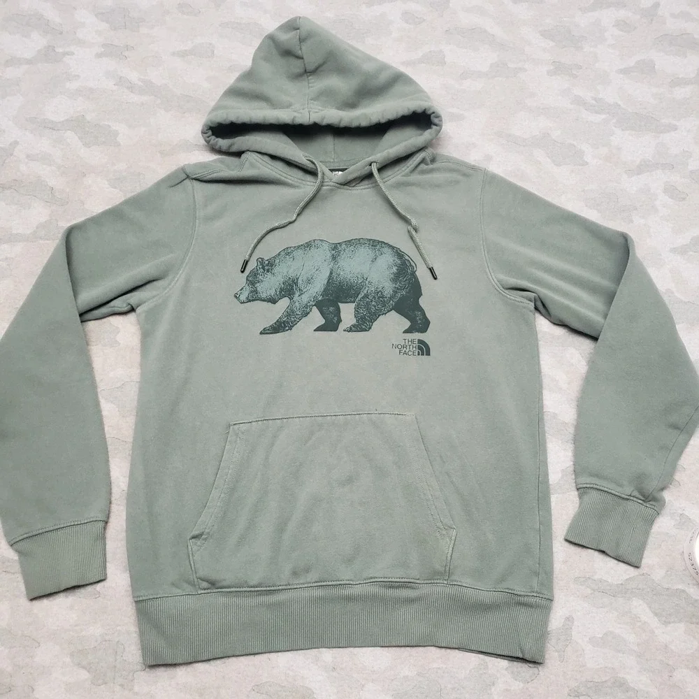 The North Face Sweatshirt Mens Small Green Pullover Hoodie Bear Nature Outdoors